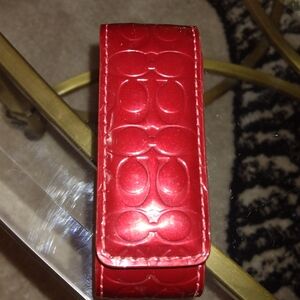 Coach Vintage Crimson Embossed Signature Patent Leather Lipstick Case w/ Mirror
